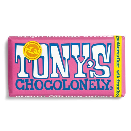 Tonys Chocolonely Wit Framboos Knettersuiker 180Gr tonyaposs chocolonely kopen in de aanbieding